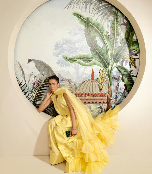 Lemon Yellow Organza Dupatta Set