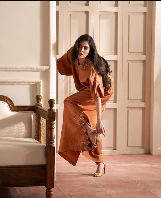 Terracotta Kaftan-Style Dress
