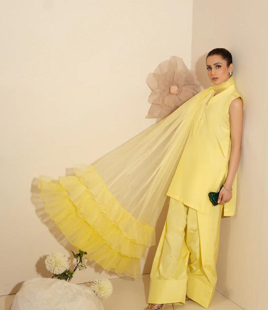 Lemon Yellow Organza Dupatta Set