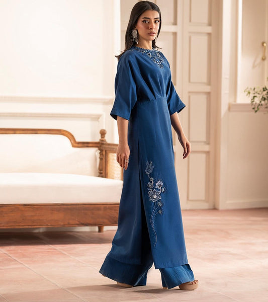 Serene Grace – Blue Embroidered Co-Ord Set