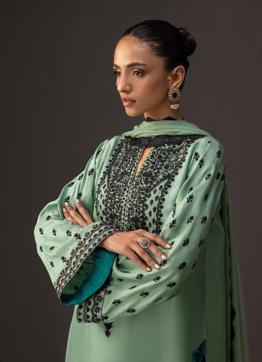Ombre Mint to Teal Embroidered Kurta Set