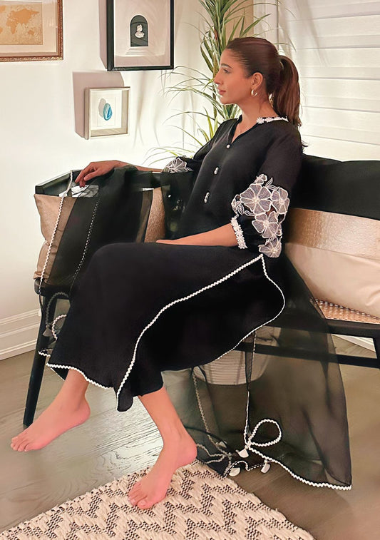 Midnight Bloom - Black Embroidered Lawn Set