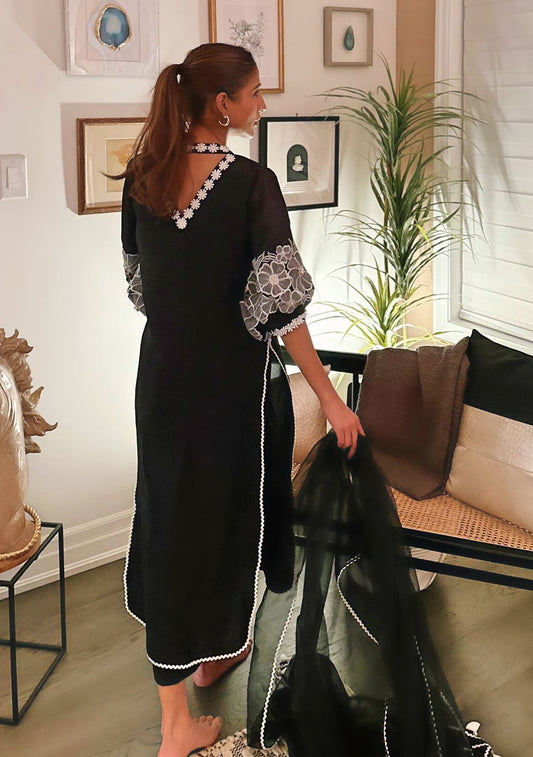 Midnight Bloom - Black Embroidered Lawn Set