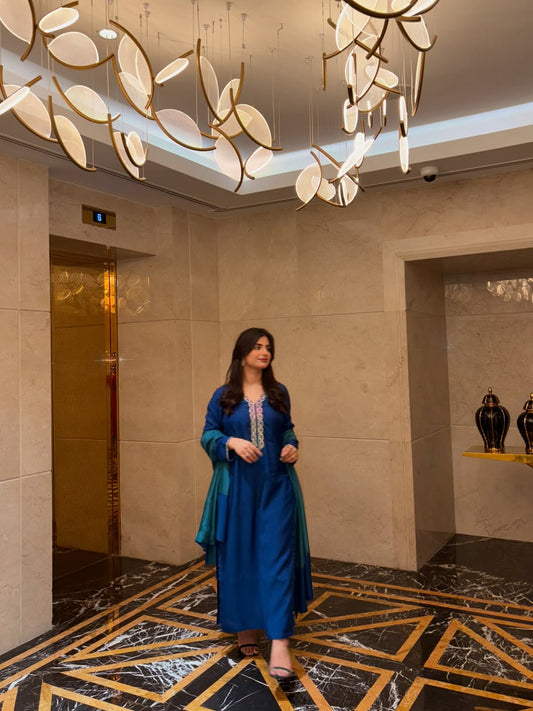 Sapphire Elegance – Royal Blue Embroidered Silk Kurta Set